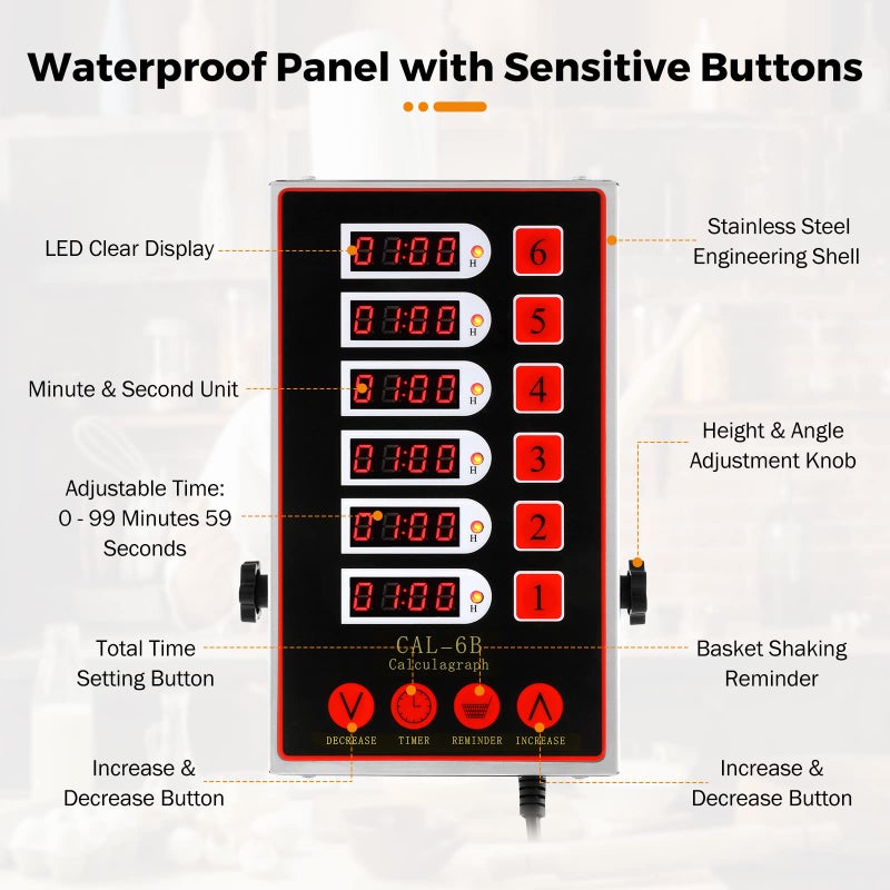 BEAMNOVA 6 Channel Digital Kitchen Timer Cooking Reminder Commercial Loud Ring Alarm Stainless Steel Adjustable Volume - Image 5